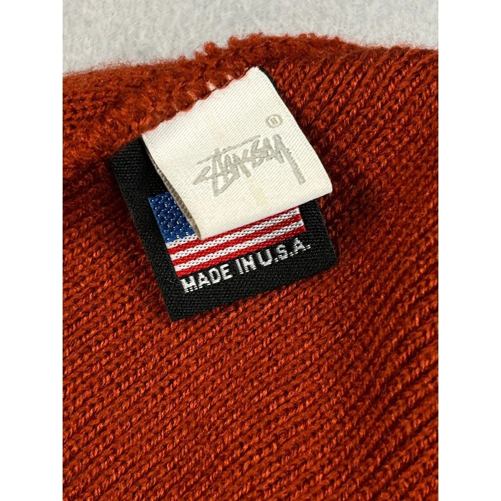Stussy Beanie Red Knit Logo Embroidered Made in USA‎ Winter Hat